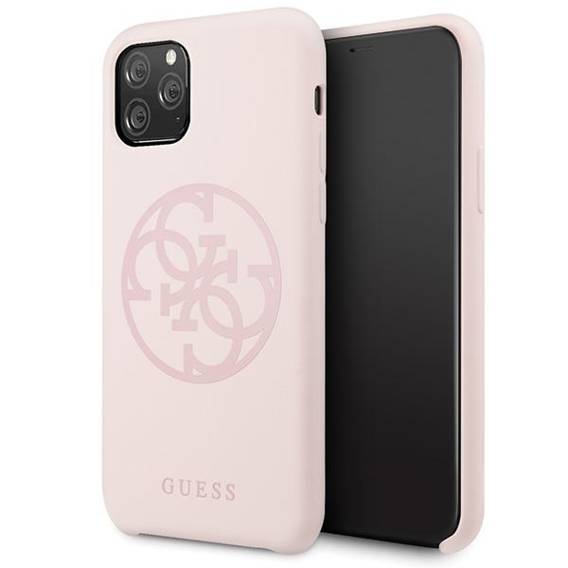 Original Case IPHONE 11 PRO Guess Hard Case Silicone 4G Tone On Tone (GUHCN58LS4GLP) light pink