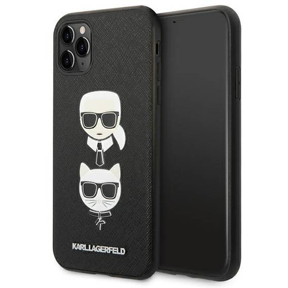 Original Case IPHONE 11 PRO Karl Lagerfeld Hardcase Saffiano Ikonik Karl&Choupette Head (KLHCN58SAKICKCBK) black