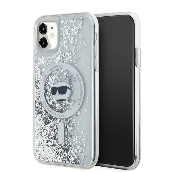 Original Case IPHONE 11 / XR Karl Lagerfeld Hardcase Liquid Glitter Choupette Head MagSafe (KLHMN61LGCHSGH) transparent