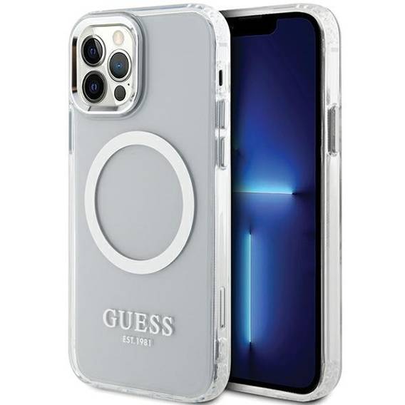 Original Case IPHONE 12 / 12 PRO Guess Hard Case Metal Outline Magsafe (GUHMP12MHTRMS) silver