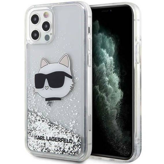 Original Case IPHONE 12 / 12 PRO Karl Lagerfeld Hardcase Glitter Choupette Head (KLHCP12MLNCHCS) silver