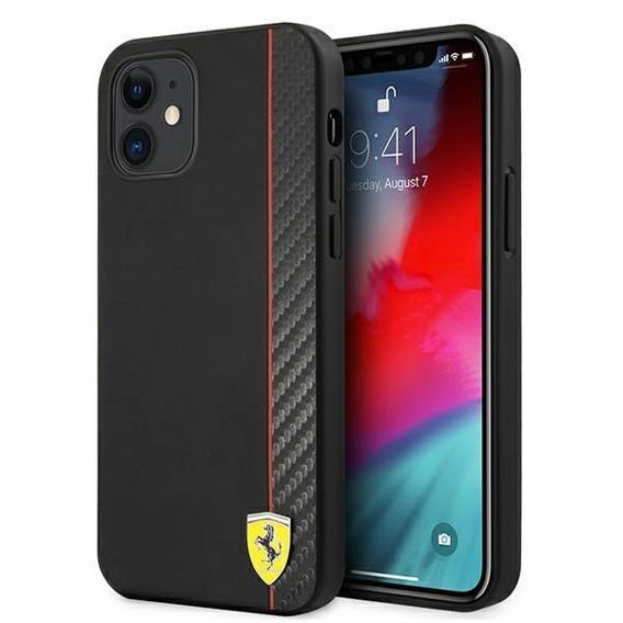 Original Case IPHONE 12 MINI Ferrari Hardcase On Track Carbon Stripe (FESAXHCP12SBK) black