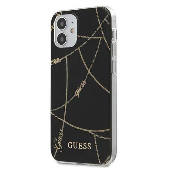 Original Case IPHONE 12 MINI Guess Hardcase Gold Chain Collection (GUHCP12SPCUCHBK) black