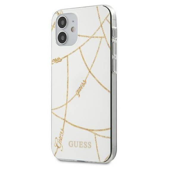 Original Case IPHONE 12 MINI Guess Hardcase Gold Chain Collection (GUHCP12SPCUCHWH) white