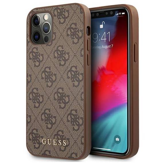 Original Case IPHONE 12 PRO MAX Guess Hard Case 4G Metal Gold Logo (GUHCP12LG4GFBR) brown