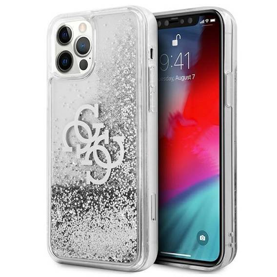 Original Case IPHONE 12 PRO MAX Guess Hardcase 4G Big Liquid Glitter (GUHCP12LLG4GSI) silver