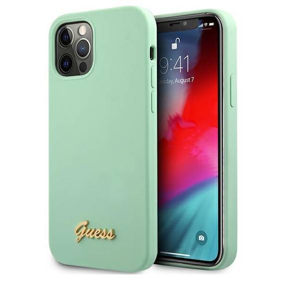 Original Case IPHONE 12 PRO MAX Guess Hardcase Metal Logo Script (GUHCP12LLSLMGGN) mint