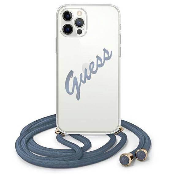 Original Case IPHONE 12 PRO MAX Guess Hardcase Script Vintage (GUHCP12LCRTVSBL) blue