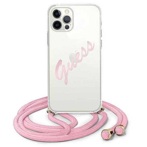 Original Case IPHONE 12 PRO MAX Guess Hardcase Script Vintage (GUHCP12LCRTVSPI) pink