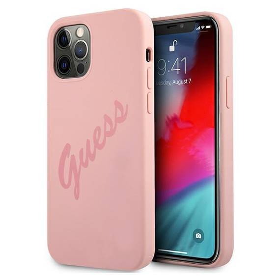 Original Case IPHONE 12 PRO MAX Guess Hardcase Script Vintage (GUHCP12LLSVSPI) pink