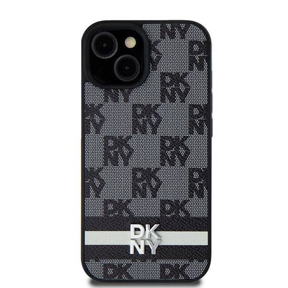 Original Case IPHONE 13 / 14 / 15 DKNY Hardcase Leather Checkered Mono Pattern & Printed Stripes (DKHCP14SPCPTSSK) black