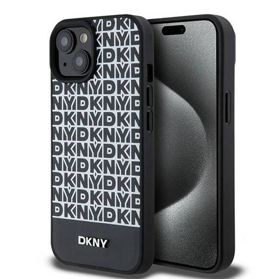 Original Case IPHONE 13 / 14 / 15 DKNY Hardcase Leather Printed Pattern Metal Logo MagSafe (DKHMP15SPSOSPK) black