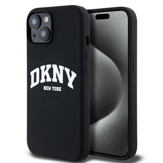 Original Case IPHONE 13 / 14 / 15 DKNY Hardcase Liquid Silicone White Printed Logo MagSafe (DKHMP15SSNYACH) black