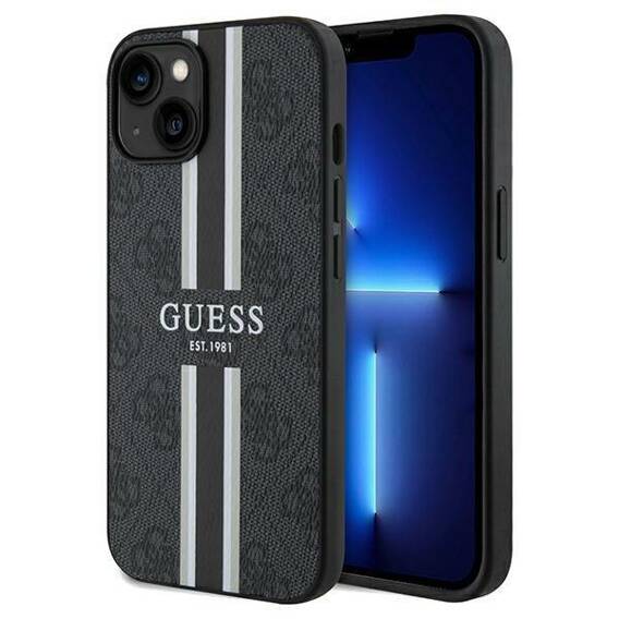 Original Case IPHONE 13 / 14 / 15 Guess Hardcase 4G Printed Stripes MagSafe (GUHMP15SP4RPSK) black