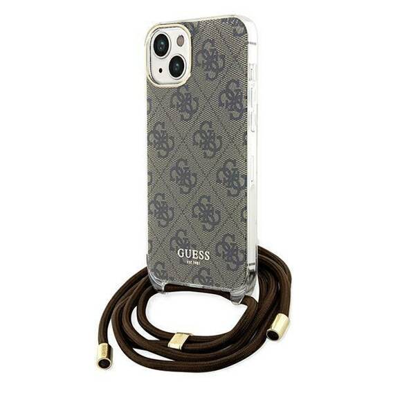 Original Case IPHONE 13 / 14 / 15 Guess Hardcase Crossbody Cord 4G Print (GUHCP15SHC4SEW) brown