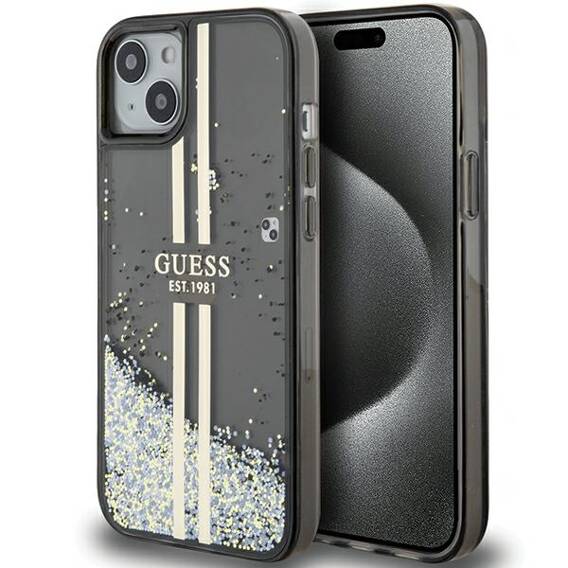 Original Case IPHONE 13 / 14 / 15 Guess Hardcase Liquid Glitter Gold Stripes (GUHCP15SLFCSEGK) black