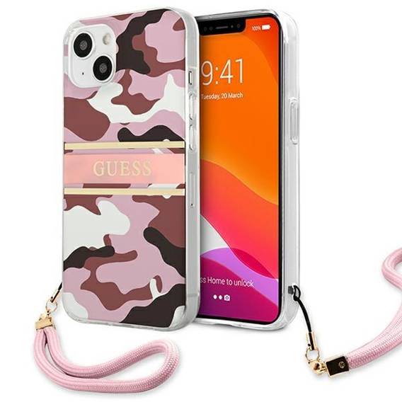 Original Case IPHONE 13 Guess Hardcase Camo Strap Collection (GUHCP13MKCABPI) pink