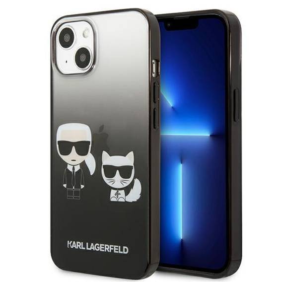 Original Case IPHONE 13 Karl Lagerfeld Hardcase Gradient Ikonik Karl & Choupette (KLHCP13MTGKCK) black