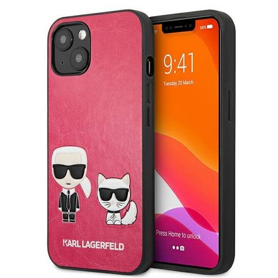 Original Case IPHONE 13 Karl Lagerfeld Hardcase Ikonik Karl & Choupette (KLHCP13MPCUSKCP) pink