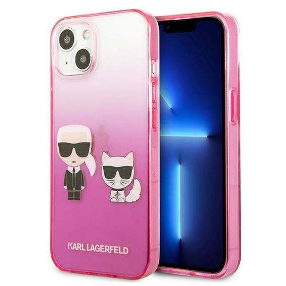 Original Case IPHONE 13 MINI Karl Lagerfeld Hardcase Gradient Ikonik Karl & Choupette (KLHCP13STGKCP) pink