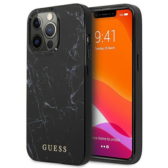 Original Case IPHONE 13 PRO 6,1" Guess Hardcase Marble GUHCP13LPCUMABK black