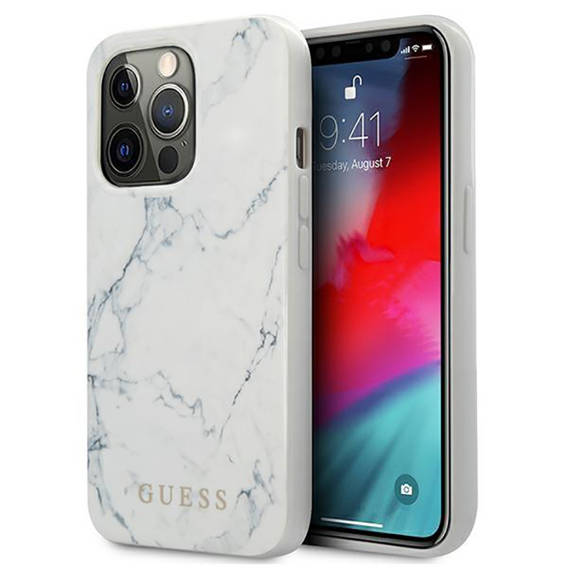 Original Case IPHONE 13 PRO 6,1" Guess Hardcase Marble GUHCP13LPCUMAWH white