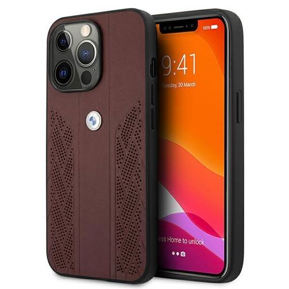 Original Case IPHONE 13 PRO BMW Hardcase Leather Curve Perforate (BMHCP13LRSPPR) red