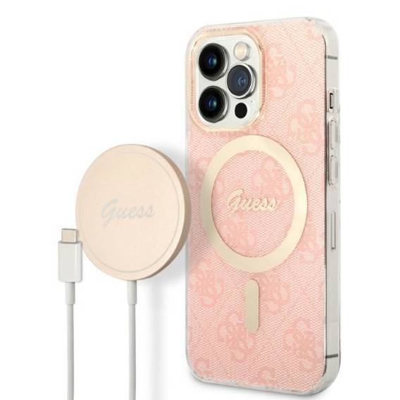 Original Case IPHONE 13 PRO Guess Hardcase 4G Print MagSafe + Wireless Charger (GUBPP12MH4EACSK) pink