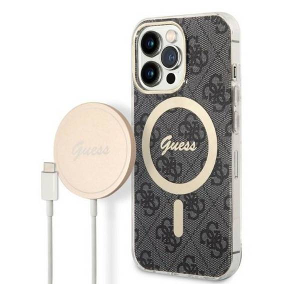 Original Case IPHONE 13 PRO Guess Hardcase 4G Print MagSafe + Wireless Charger (GUBPP13XH4EACSK) black