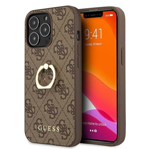 Original Case IPHONE 13 PRO Guess Hardcase 4G with Ring Stand (GUHCP13L4GMRBR) brown