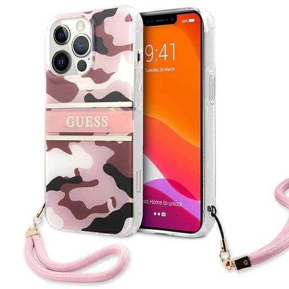 Original Case IPHONE 13 PRO Guess Hardcase Camo Strap Collection (GUHCP13LKCABPI) pink