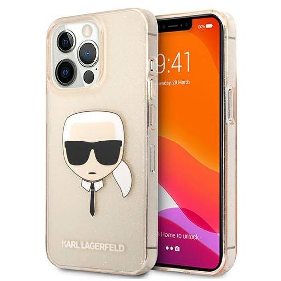 Original Case IPHONE 13 PRO Karl Lagerfeld Hardcase Glitter Karl`s Head (KLHCP13LKHTUGLGO) gold