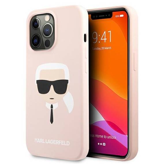 Original Case IPHONE 13 PRO Karl Lagerfeld Hardcase Silicone Karl`s Head (KLHCP13LSLKHLP) light pink