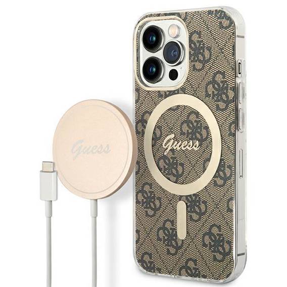 Original Case IPHONE 13 PRO MAX Guess Hardcase 4G Print MagSafe + Wireless Charger (GUBPP14XHJEACSP) brown