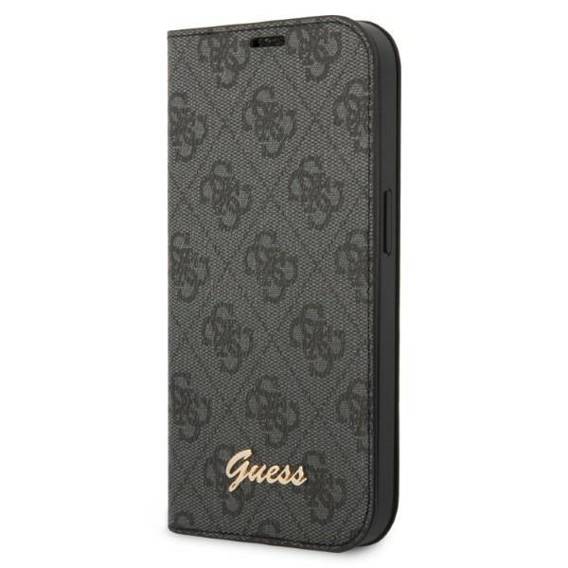 Original Case IPHONE 14 Guess Book 4G Vintage Gold Logo (GUBKP14SHG4SHK) black