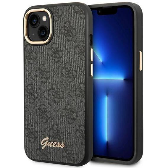 Original Case IPHONE 14 Guess Hard Case 4G Vintage Gold Logo (GUHCP14SHG4SHK) black