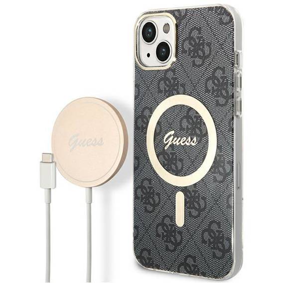 Original Case IPHONE 14 Guess Hardcase 4G Print MagSafe + Wireless Charger (GUBPN61H4EACSP) black