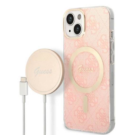 Original Case IPHONE 14 Guess Hardcase 4G Print MagSafe + Wireless Charger (GUBPP12MH4EACSW) pink