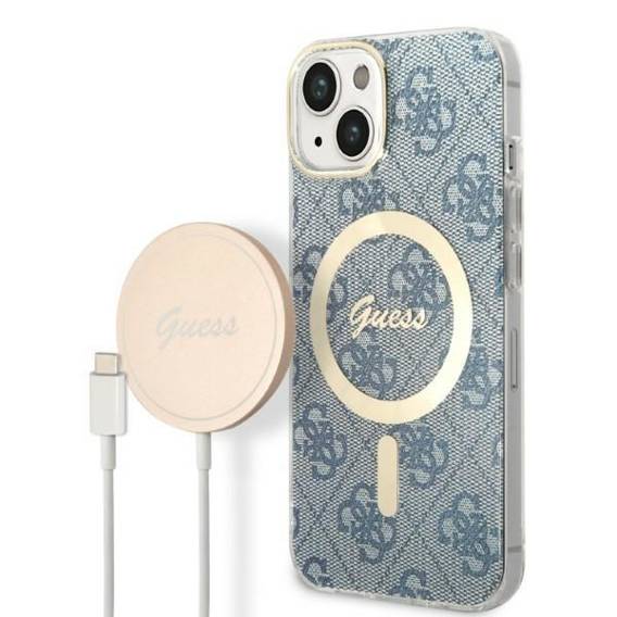 Original Case IPHONE 14 Guess Hardcase 4G Print MagSafe + Wireless Charger (GUBPP14XHJEACSA) blue