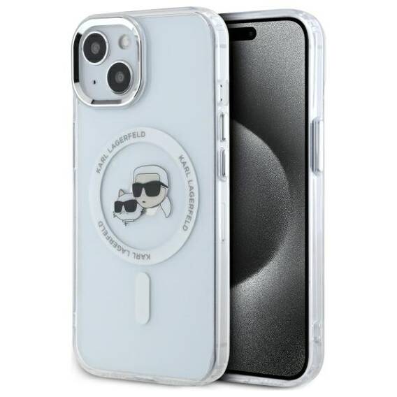 Original Case IPHONE 14 Karl Lagerfeld Hardcase IML Metal Karl&Choupette Head MagSafe (KLHMP14SHLSKCH) white