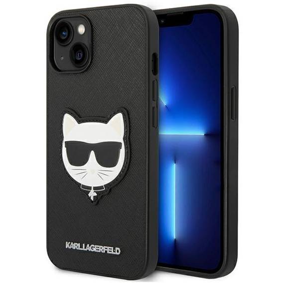 Original Case IPHONE 14 Karl Lagerfeld Hardcase Saffiano Choupette Head Patch black