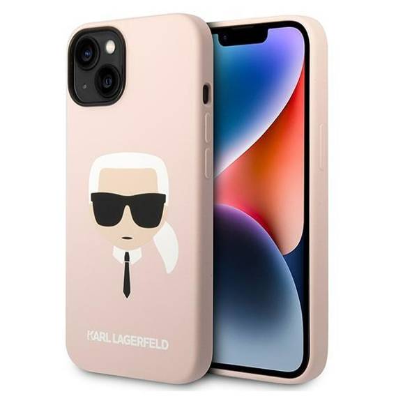 Original Case IPHONE 14 Karl Lagerfeld Hardcase Silicone Karl`s Head (KLHCP14SSLKHLP) pink