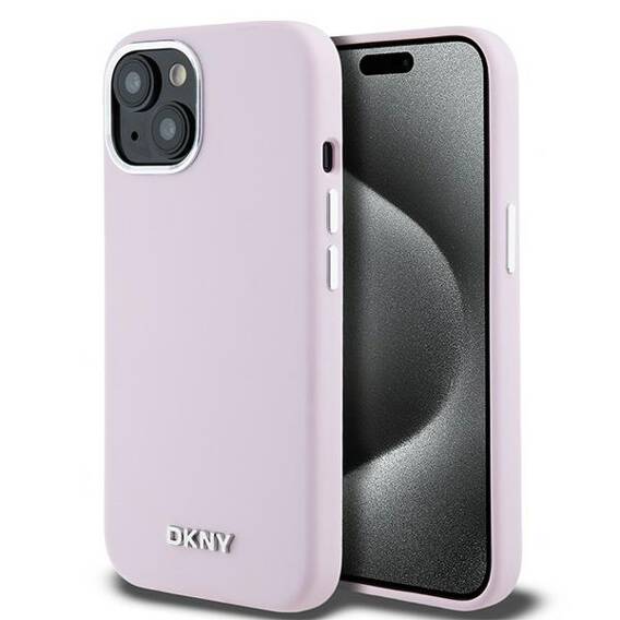 Original Case IPHONE 14 PLUS / 15 PLUS DKNY Hardcase Liquid Silicone Small Metal Logo MagSafe (DKHMP15MSMCHLP) pink