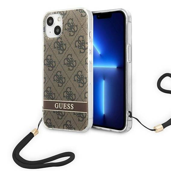 Original Case IPHONE 14 PLUS Guess Hardcase 4G Print Strap (GUOHCP14MH4STW) brown