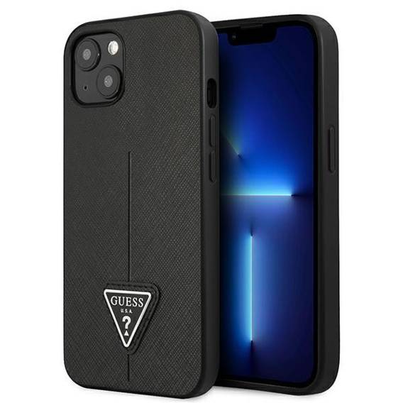 Original Case IPHONE 14 PLUS Guess Hardcase Saffianotriangle Logo (GUHCP14MPSATLK) black