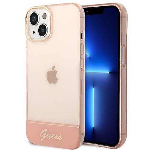 Original Case IPHONE 14 PLUS Guess Hardcase Translucent pink