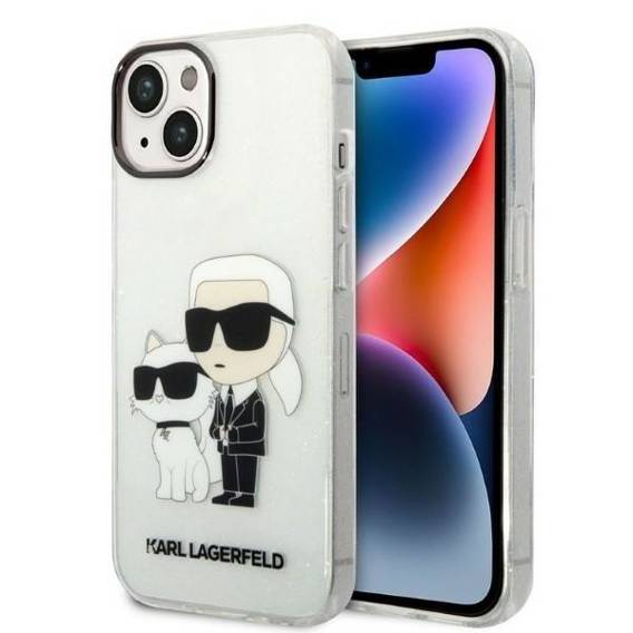 Original Case IPHONE 14 PLUS Karl Lagerfeld Hardcase IML GLIT NFT Karl&Choupette (KLHCP14MHNKCTGT) transparent