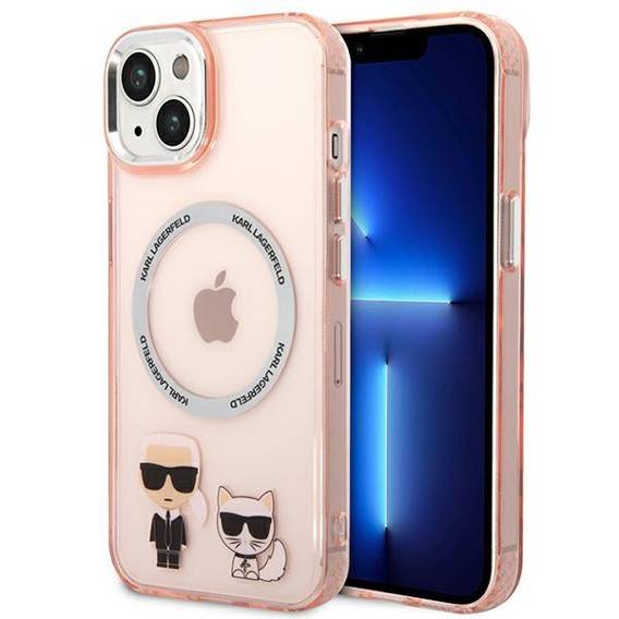 Original Case IPHONE 14 PLUS Karl Lagerfeld Hardcase Karl & Choupette Aluminium Magsafe (KLHMP14MHKCP) pink