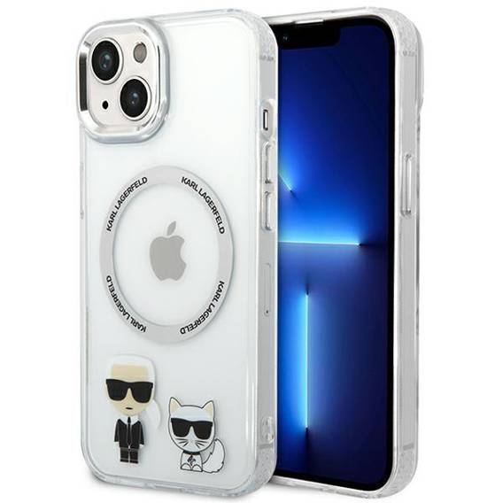 Original Case IPHONE 14 PLUS Karl Lagerfeld Hardcase Karl & Choupette Aluminium Magsafe (KLHMP14MHKCT) transparent