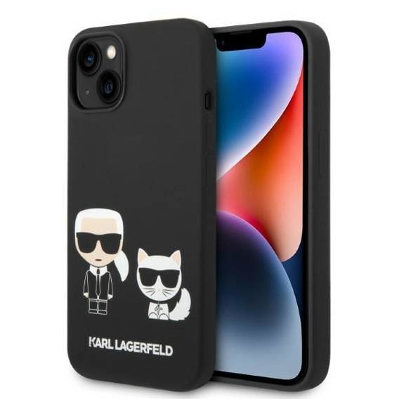 Original Case IPHONE 14 PLUS Karl Lagerfeld Hardcase Liquid Silicone Karl & Choupette Magsafe (KLHMP14MSSKCK) black